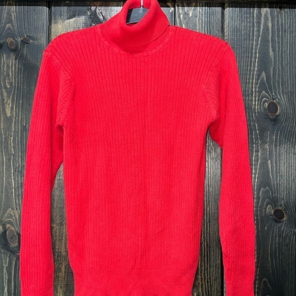 Abercrombie 90s Style Ribbed Turtleneck Sweater Size M Red 100% Cotton Preppy - Picture 2 of 9